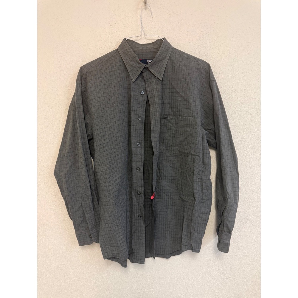 Chaps Ralph Lauren Mens Large Gray Windowpane Check Cotton Button Down Shirt